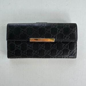 Gucci Guccima Embossed Black Leather Bifold Wallet Auntentic